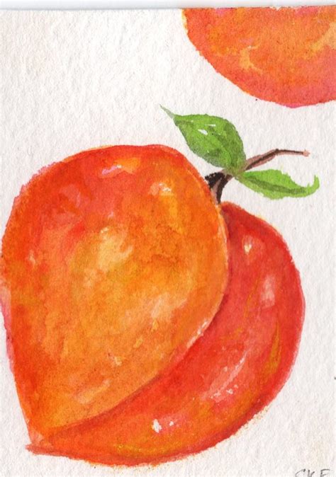 Aceo Peaches Watercolor Painting Original Peach Art Card Etsy