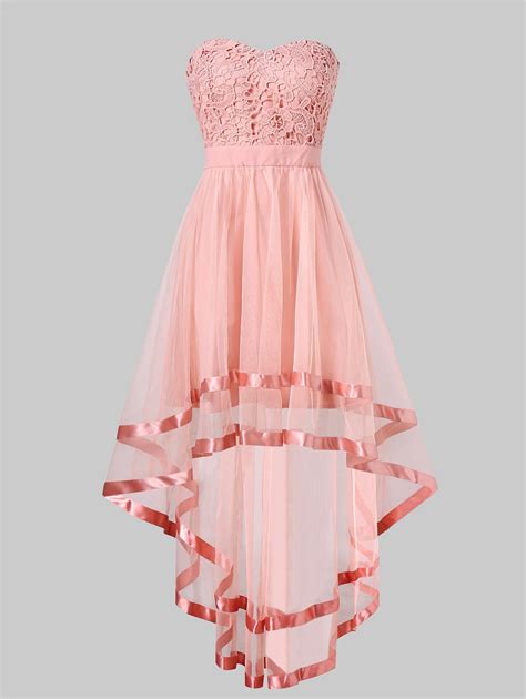 63 Off Strapless High Low Prom Dress Rosegal