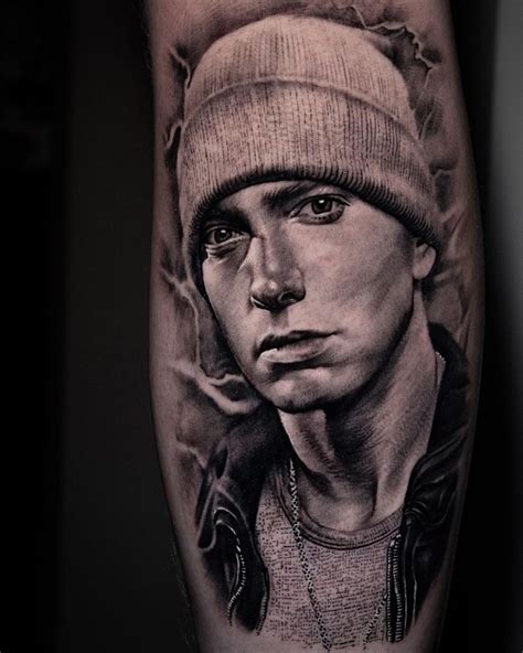 Eminem Portrait Tattoo Eminem Tattoo Black And Grey Tattoos White