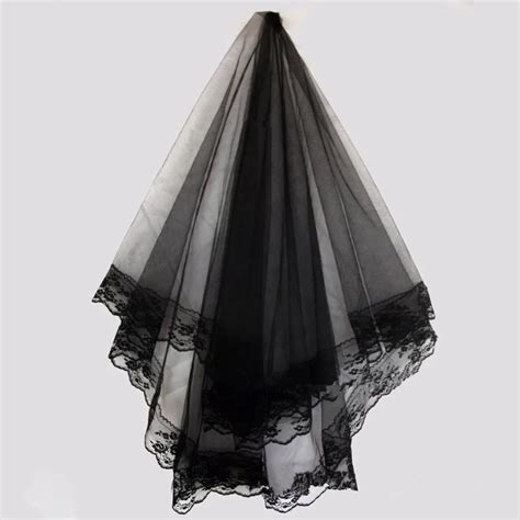 In Stock Wholesale Gothic Dress Bridal Veil T Black Veu De Noiva Black Lace Veil