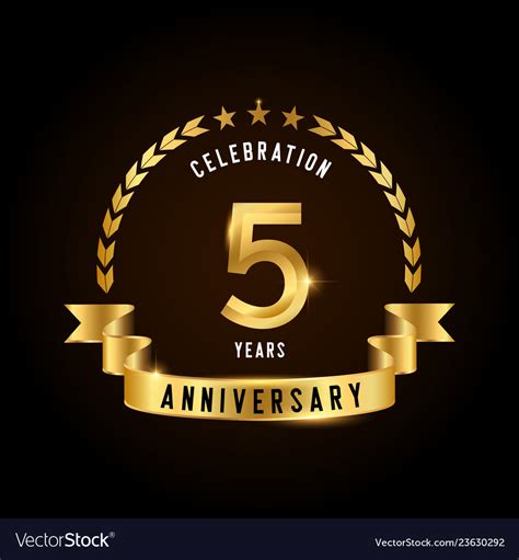 5 Years Anniversary Celebration Logotype Golden Vector Image