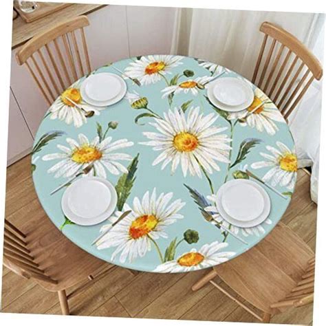 Round Tablecloth Spring Summer Elastic Edge Small Watercolor Floral Daisy Ebay