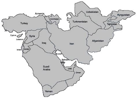 Black And White Printable Map Of The Middle East And Central Asia