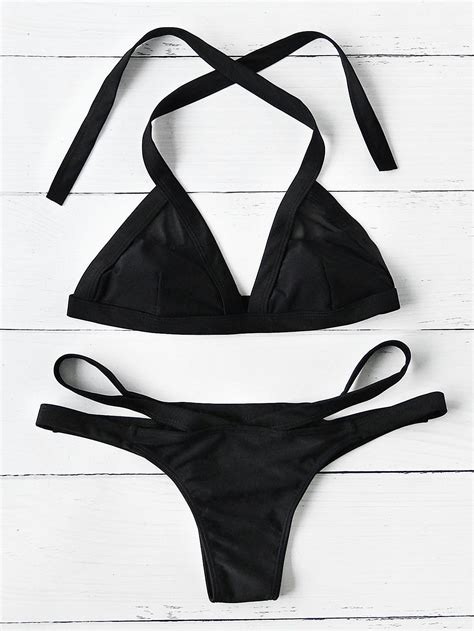 Shop Halter Neck Strappy Triangle Bikini Set Online Shein Offers Halter Neck Strappy Triangle