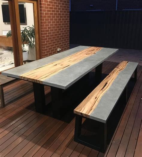 Live Edge Hardwood Timber And Concrete Dining Table With Etsy Hong Kong Concrete Dining