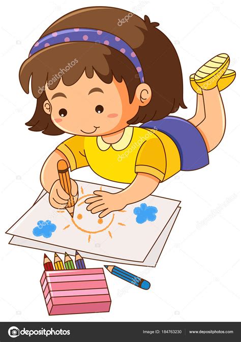 Little Girl Drawing Sun On Paper Stock Vector Image By ©interactimages