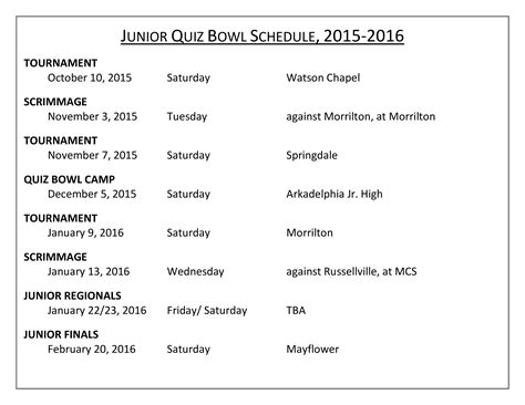 免费 Printable Quiz Bowl Schedule 样本文件在