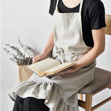 Women Cotton Linen Cross Back Apron Japanese Housework Kitchen Wrap