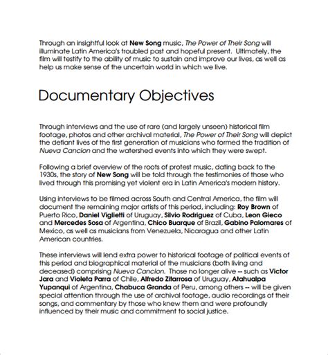Free Documentary Proposal Template Printable Templates