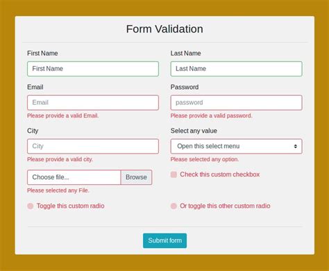Bootstrap 4 Form Validation With Form All Input Example Timeline