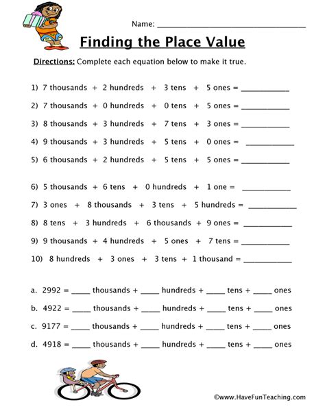 Place Value Of 4 Digit Numbers Worksheets