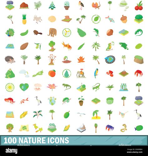 100 Nature Icons Set Cartoon Style Stock Vector Image And Art Alamy