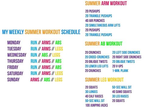 We have free home workout plans for all fitness levels! Weekly Summer Workout Schedule. I love this full body ...