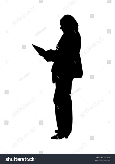 Silhouette Of A Lady Reading A Book Or A Report Stock Vector