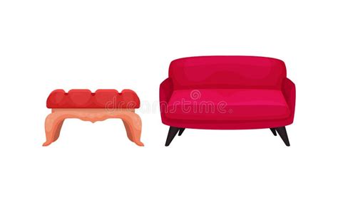 Room Furniture With Sofa Or Settee Vector Set Stock Vector