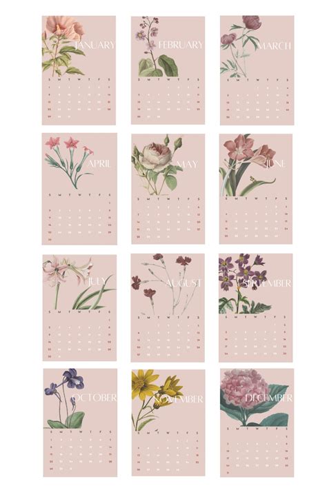 Printable 2023 Calendar Vintage Floral Desk Calendar Botanical Etsy