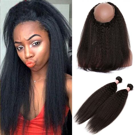 360 Frontal Closure With Two Bundles Brazilian Virgin Hair Kinky Straight 360 Lace Band Frontal