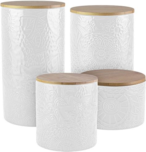 American Atelier Embossed Canister Set 4 Piece Ceramic Set Jar