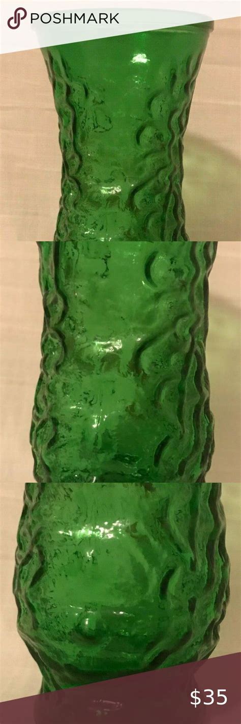 Set Of 2 Vintage Glasses Vases Green Hoosier Heavy Crinkle Ribbed Bud