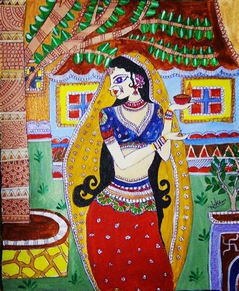 Madhubani Painting On Canvas Acrylic Painting Indian Culture Indian Art Art Painting