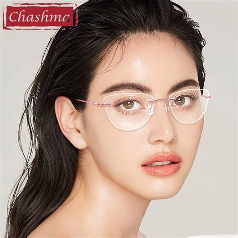 chashma quality rimless eyeglasses cat eye glasses pure titanium women ultra light frame optical