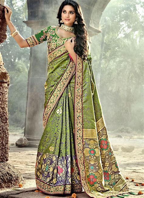 Buy Green Color Pure Banarasi Silk Wedding Wear Saree In Uk Usa And