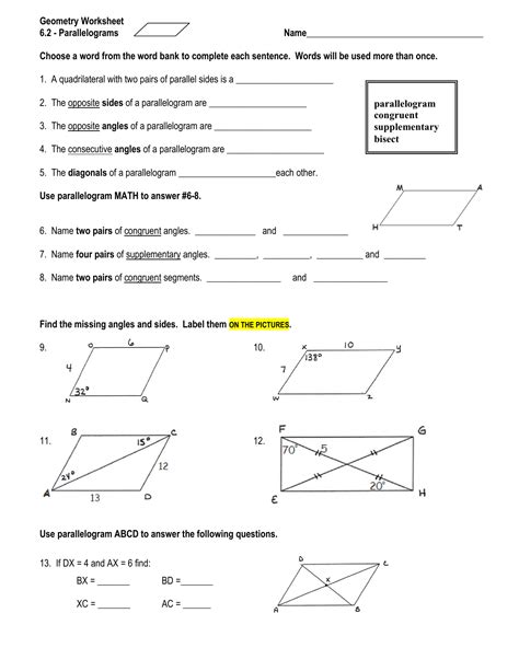 Geometry Worksheet Printable With Answers Free