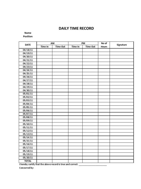 Daily Time Record Format Pdf