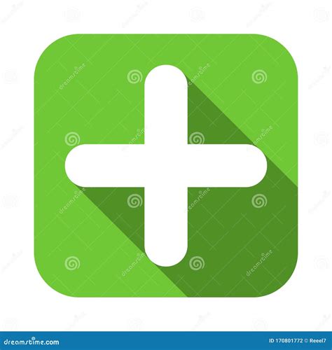 Plus Sign Flat Square Green Icon Button With A Long Shadow Stock