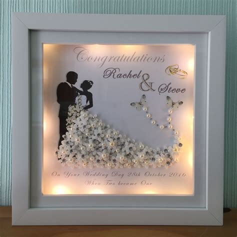 Bride And Groom Weddinganniversary Personalised Led Deep Box Frame
