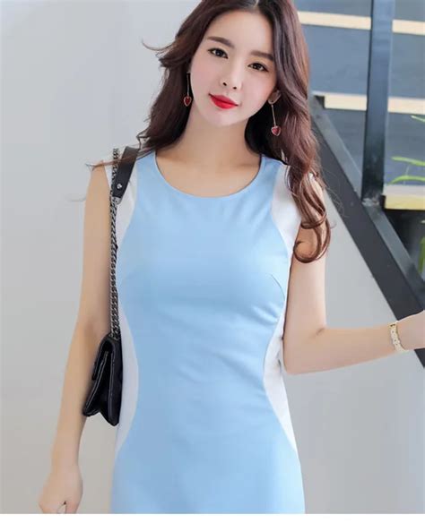 Buy Summer Dress Women Clothing Bodycon Dress Korean Cute Patchwork Sleeveless