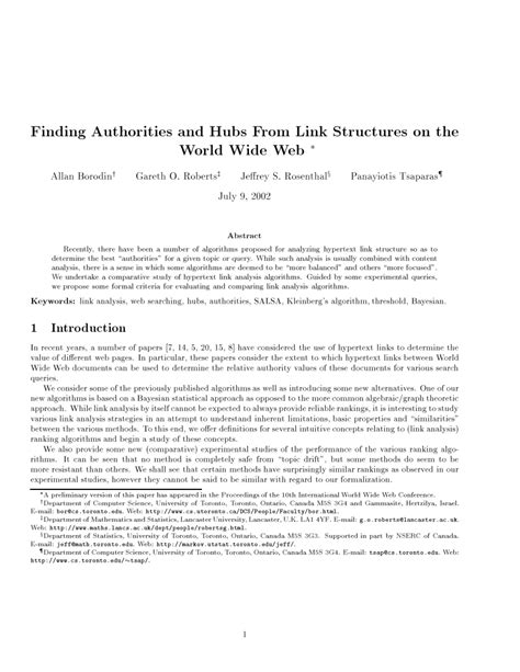 Pdf Finding Authorities And Hubs From Link Structures On The World