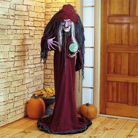 Life Size Standing Witch Holding Color Changing Crystal Ball Halloween