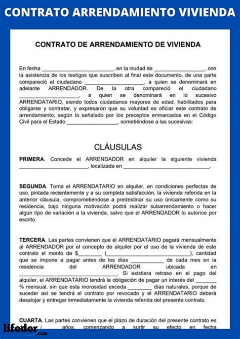 Modelo De Contrato De Arrendamiento De Vivienda En Word Financial Report