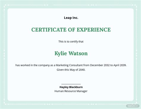 Free Job Experience Certificate Template Certificate