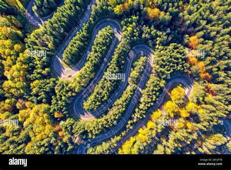 Aerial View Of A Road Winding Through Forest Hi Res Stock Photography