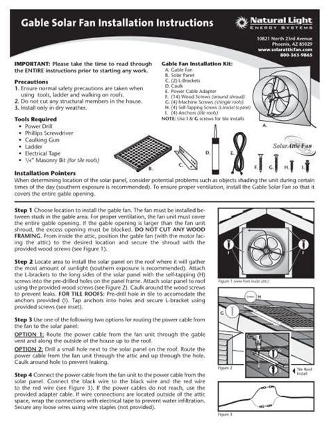 Gable Solar Fan Installation Instructions Natural Light Solar Attic