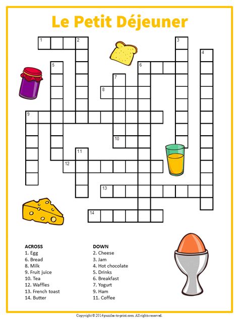 French Words From Breakfast Crossword Puzzle Learn French French