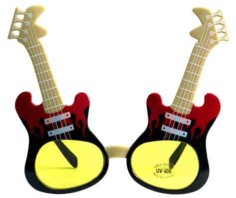 Rock Star Electric Guitar W Flames Sunglasses Red Frame Yellow Lens