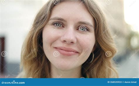 Young Blonde Woman Smiling Confident Standing At Street Stock Image