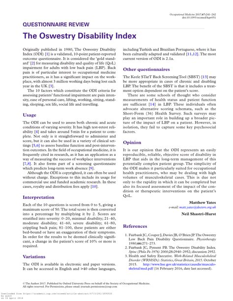 Pdf The Oswestry Disability Index
