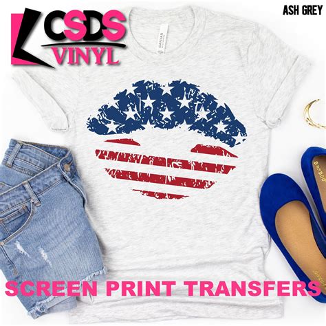 Screen Print Transfer Stars And Stripes Lips Full Color High Heat