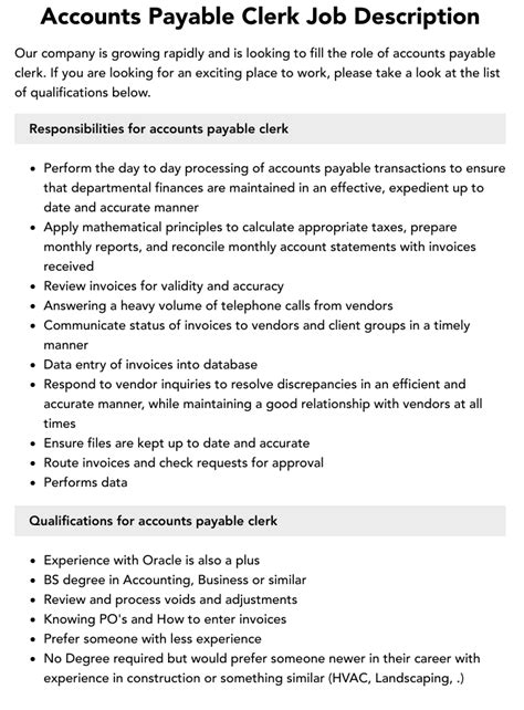 Accounts Payable Clerk Job Description Velvet Jobs
