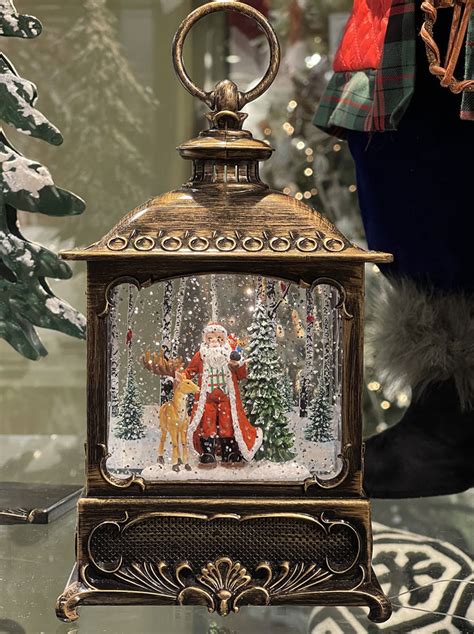 Bronze Snow Globe Santa And Deer Water Lantern 86521 New 2022 Us