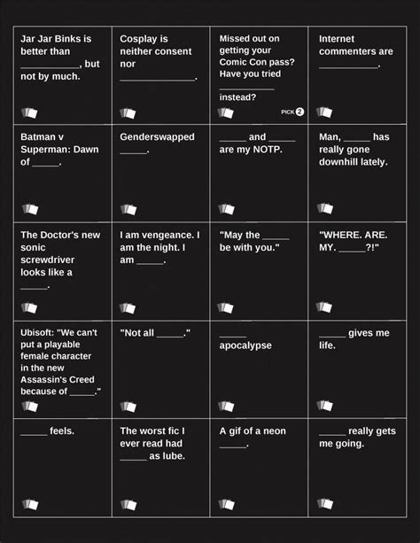 Printable Cards Against Humanity Black Cards Studiocyberlab