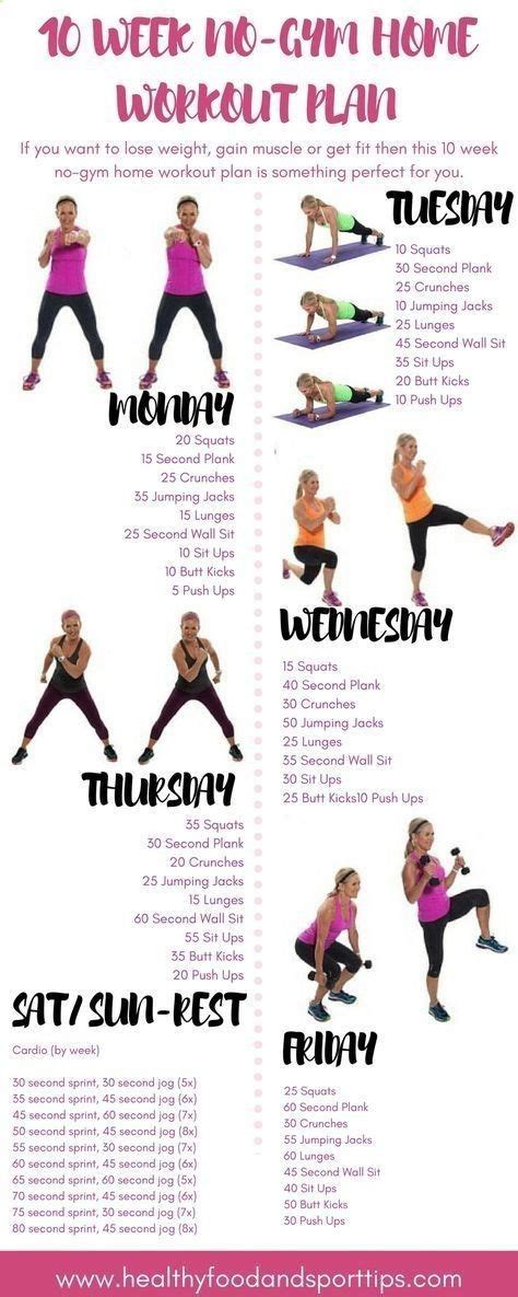 Below you will find a weekly breakdown of the exercises you'll perform for the next 10 weeks. 10 WEEK NO-GYM HOME WORKOUT PLAN by malinda | At home ...