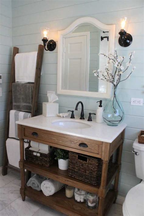 The solid and engineered wood base has a neutral finish that looks just right with the imported italian carrara marble countertop. 20 Best Farmhouse Bathrooms to Get That Fixer Upper Style!