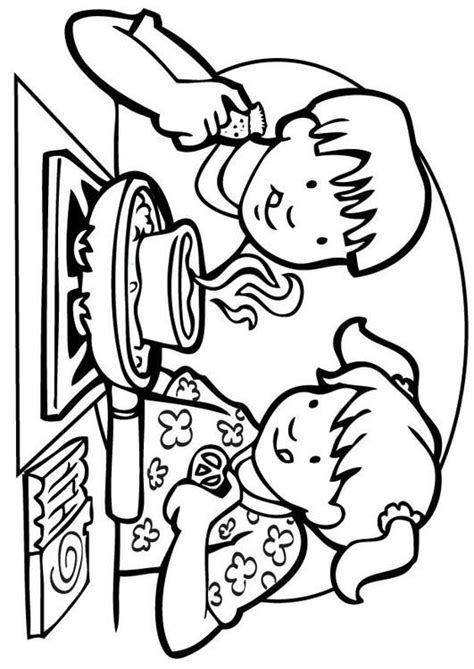 Kleurplaat koken. Kinderen leren terwijl ze kleuren. Afbeeldingen voor