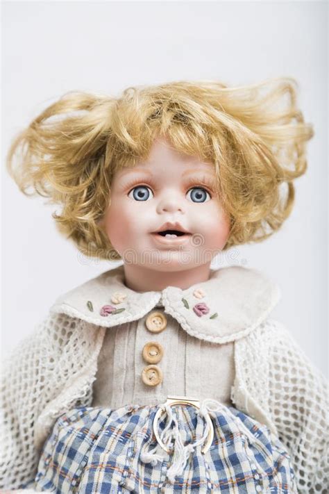Ceramic Porcelain Doll With Curly Blond Hair Stock Image Image Of
