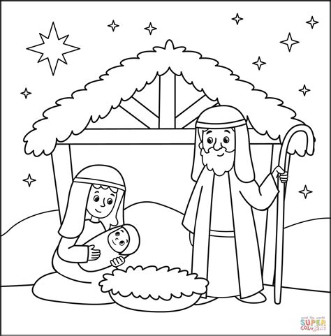 Christmas Nativity Coloring Page Sketch Coloring Page